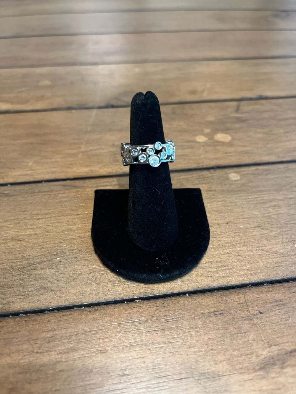 Silver Tone Bezel Set Multi-Stone Bubble Band Ring Size 6